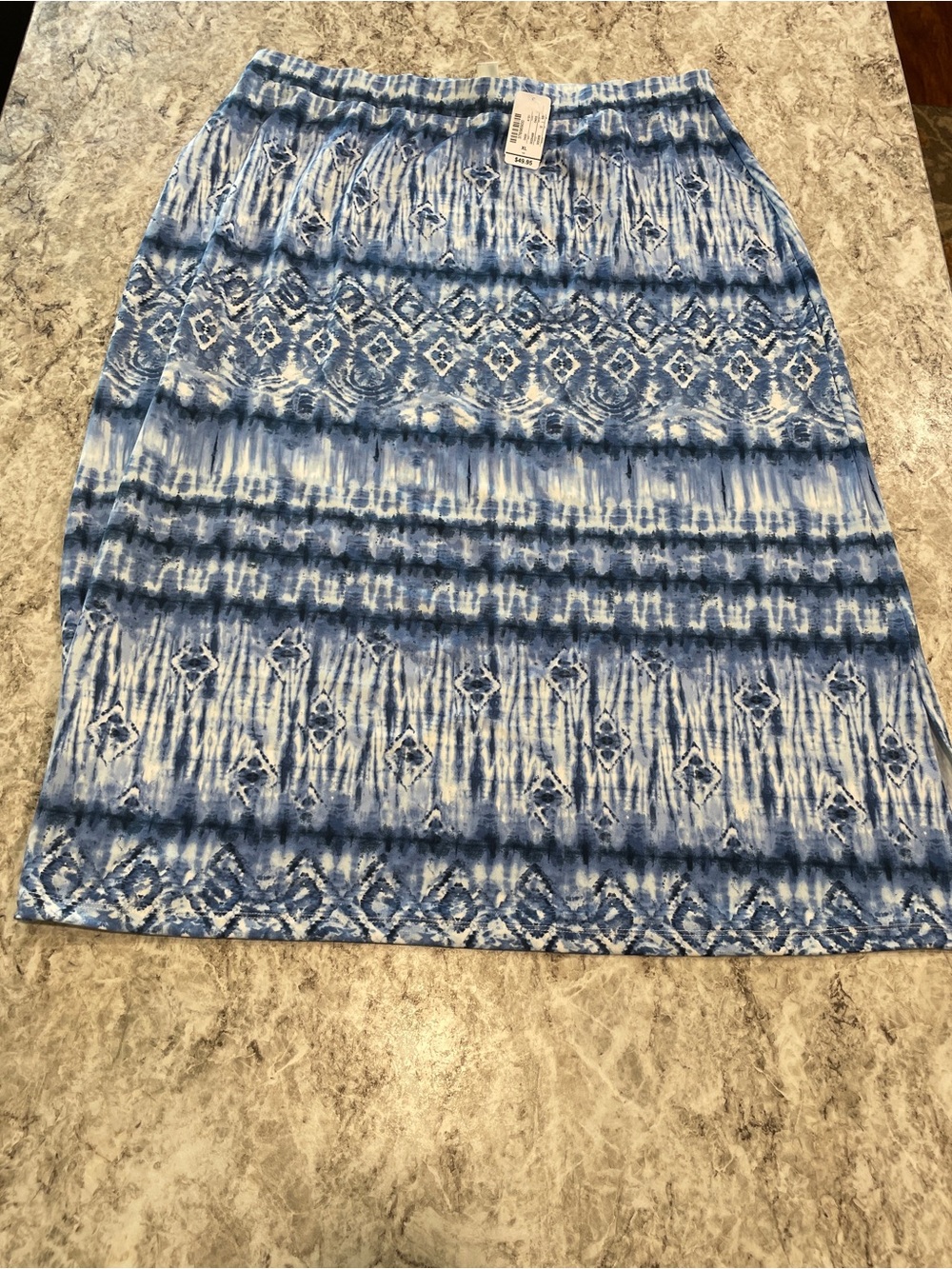 Blue Tie-Dye Pattern Midi Skirt Christopher and Banks NWT XL